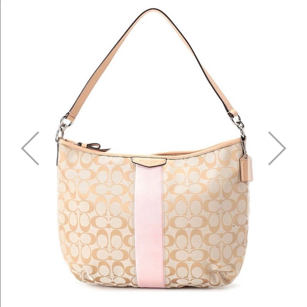 COACH F29941 Signature Stripe Hobo Pink Crossbody Bag